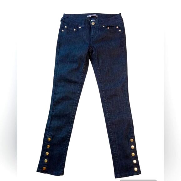 YOUNIQUE JEANS 5 BLUE SNAP ON BOTTOM LEGS RAMIE BLEND POCKETS - Picture 1 of 8